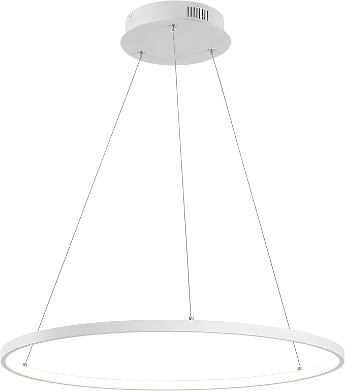JONATHAN Y 23.75" Matte White Modern Integrated LED Pendant Light, Dimmable Round Hoop Chandelier for Kitchen Island, Dining Room, Adjustable Height Metal Hanging Light (JYL7203I)
