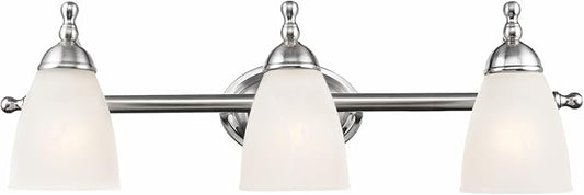 Globe Electric 50783 23" 3-Light Vanity Light, Satin Nickel, Alabaster Glass Shades, Beauty Room Accessories, Bathroom Lights Over Mirror, Makeup Mirror Lights, Wall Light