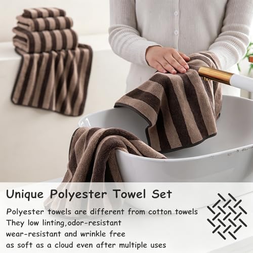 2 Piece Brown Cabana Stripe Hand Towels for Bathroom 16"x31" Ultra Soft Breathable Hand Face Towels Highly Absorbent Towel Quick Dry Towel for Spa Gym Hotel Travel Camp