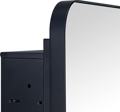 Matt Black Rectangle Recessed Bathroom Medicine Cabinet with Mirror Stainless Steel Metal Framed Rounded Rectangular Bathroom Cabinet with Mirror 20x30''