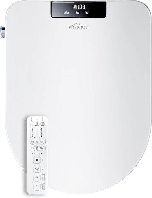 Toilet Bidet Seat with Wireless Remote Control, Electric Bidet with Oscillating Cleaning, Heated Toilet Seat, Adjustable Temperature and Pressure, Slow Closed Lid, Oval