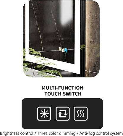 18 * 24inchesLED Mirror, Smart Bathroom Mirror with Lights, Anti-Fog, Tempered Glass, 3 Colors Dimmable, Front and Backlit, CRI 90+, Wall Mounted, Memory