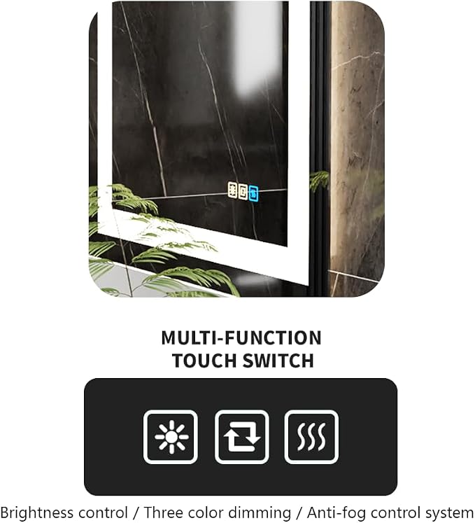 20x28inches Rectangle LED Mirror, Smart Bathroom Mirror with Lights, Anti-Fog, Tempered Glass, 3 Colors Dimmable, Front and Backlit, CRI 90+, Wall Mounted, Memory Function
