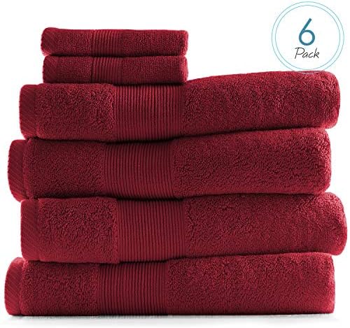 Hearth & Harbor Bath Towels for Bathroom - 100% Ring Spun Cotton Luxury Bathroom Towels - Ultra Soft & Highly Absorbent, Bath Towels Set of 6 - Burgundy Red