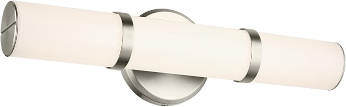 Kichler Rosh 18" LED Small Bath Bar with White Glass in Brushed Nickel, Modern Minimalist, for Vanity, Fireplace, Buffet, Hallway, Vanity Mirror, (18" W x 5" H), 55187NILED