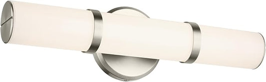 Kichler Rosh 18" LED Small Bath Bar with White Glass in Brushed Nickel, Modern Minimalist, for Vanity, Fireplace, Buffet, Hallway, Vanity Mirror, (18" W x 5" H), 55187NILED