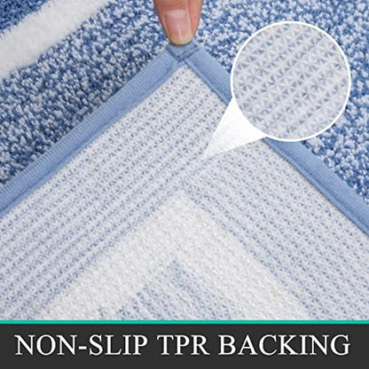Pauwer Bathroom Rugs Sets 2 Piece, Non Slip Washable Bath Mat, Blue