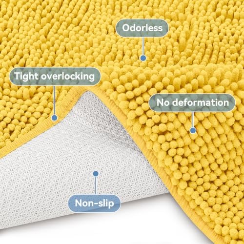 Bcoimo Bath Rug Mat,Yellow Chenille High Absorbent Bathroom Shower Tub Mats