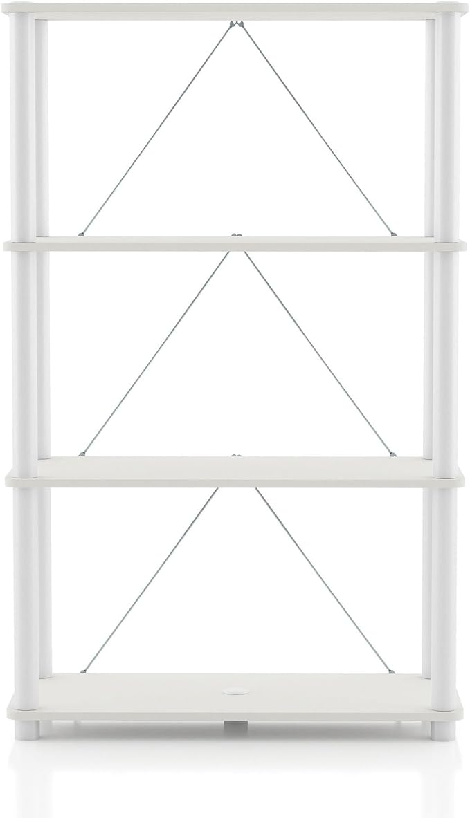 Homes: Inside + Out Apexa Modern 4-Tier Wide Shelving Units, Collectibles Display Shelves, Easy Assembly Standing Shelf, Home Storage Organizer for Living Room, Bedroom, Office, White