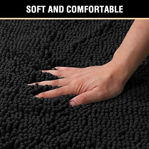 H.VERSAILTEX Microfiber Bath Rugs Chenille Floor Mat Ultra Soft Washable Bathroom Dry Fast Water Absorbent Bedroom Area Rugs, 24 x 42 - Inch, Black