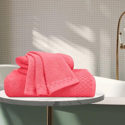 MyOwn Ultra Soft 3 Pack Cotton Towel Set, Contains a Bath Towels 28x55 inch, a Hand Towels 16x24 inch & a Wash Coths 12x12 inch, Ideal Everyday use, Compact & Lightweight - Coral Orange