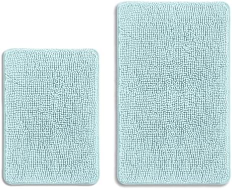 Aqua Bathroom Rugs Sets 2 Piece – Absorbent and Washable Bath Mat, Non-Slip, Thick Soft Chenille Bath Rugs for Bathroom Floor, Shower, Sink - 17" x 24"+20" x 32"