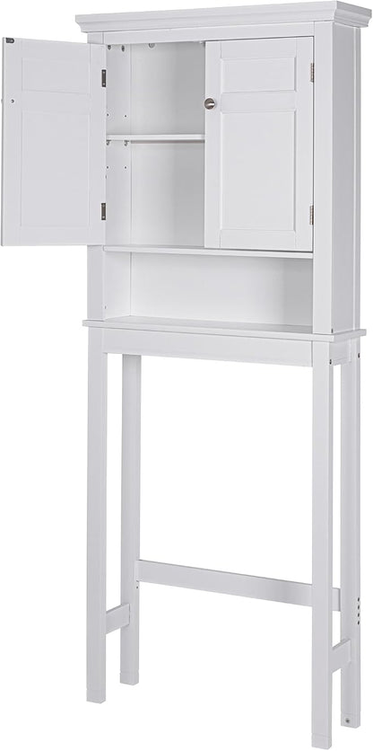 Spirich Over The Toilet Storage Cabinet, White Bathroom Organizer | Shaker Doors, Open & Hidden Storage, Adjustable Interior Shelf, FSC-Certified MDF, Anti-Tip Fitting, Adjustable Crossbar