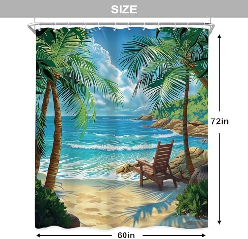 Ocean Coastal Nautical Beach Tropical Palm Tree Bathroom Shower Curtain Set