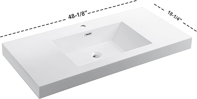 Dowell 48" Bathroom Sink,Single Bowl Vanity Basin,Rectangular Drop-In Bathroom Sink with Overflow,White-000 4818BPS