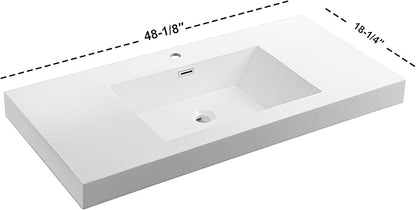 Dowell 48" Bathroom Sink,Single Bowl Vanity Basin,Rectangular Drop-In Bathroom Sink with Overflow,White-000 4818BPS