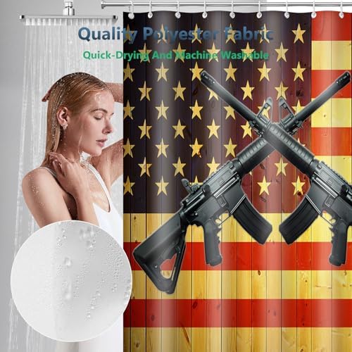 Crossed AR-15 Rifles US Pride Flag Shower Curtain with Hooks 72 x 72 Inches