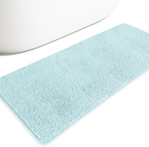 Bathroom Runner Rug 24 x 60 Inch – Extra Large Long Bath Mat | Absorbent and Washable Thick Chenille Bath Rug Non-Slip Runner Rug for Bathroom Floor, Shower, Sink(Aqua)