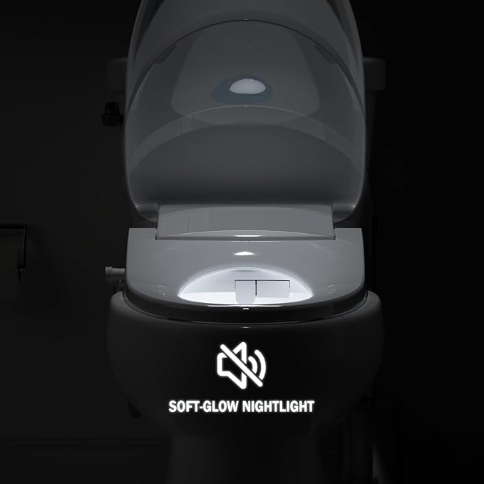 Electric Smart Bidet Toilet Seat, Warm Water and Adjustable Pressure, Elongated Heated Toilet Seat and Warm Air Drying, Slow Close Lid,Night Light,Wireless Remote,White (Elongated)