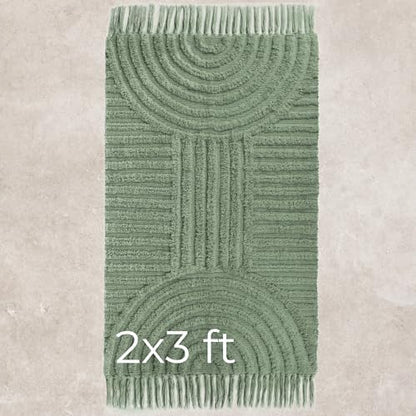 KIBAGA Beautiful Boho Rug with Tassels for Bathroom - Soft 2x3 ft Cotton
