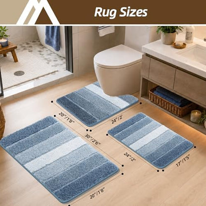 COSY HOMEER Bathroom Rugs 30x20,Ultra Soft Absorbent Bath Mat,Blue