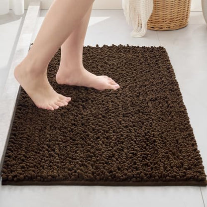 Disolla Small Bath Mat 17x24 Inch - Chenille Brown Bathroom Rug, Extra Soft Absorbent Plush Shaggy Bathmat, Non-Slip Machine Washable Floor Mat for Shower, Tub and Sink