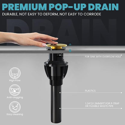 Brushed Gold Waterfall Bathroom Faucets - Waterfall 8 Inch Gold Widespread Bathroom Sink Faucet, 2 Handles Vanity Faucets 3 Holes for Restroom RV Bathtub with Pop Up Drain & Supply Lines