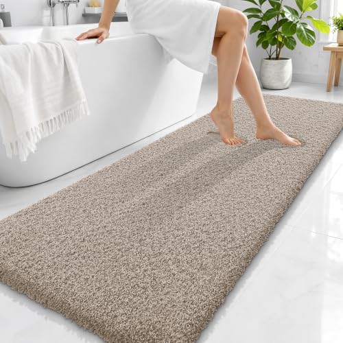 OLANLY Microfiber Bathroom Runner Rugs 70x24, Ultra Soft Bath Mat, Greige