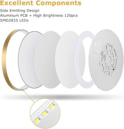 15.7Inch Gold Flush Mount Ceiling Light Fixture , 32W(320W Equivalent), 3800LM, 4000K Natural White, IP40, Flat Modern Round LED Ceiling Lights for Bedrooms, Living Rooms, Bathrooms, Stairwells, etc.