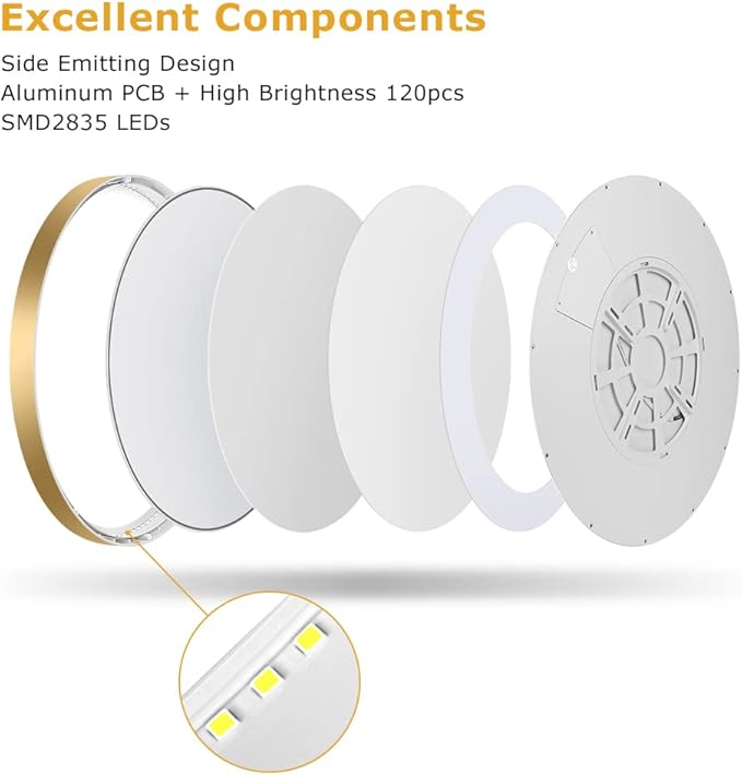 15.7Inch LED Flush Mount Ceiling Light Fixture , 32W(320W Equivalent), 3800LM, 3000K Warm White, IP40, Flat Modern LED Ceiling Lights for Bedrooms, Living Rooms, Bathrooms, Stairwells, etc.(Gold)