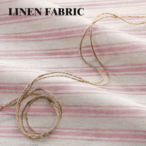 Farmhouse Shower Curtain Ruffle Linen Cream-Pink Stripe 72"W x 72"L