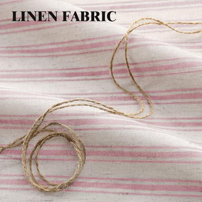 Farmhouse Shower Curtain Ruffle Linen Cream-Pink Stripe 72"W x 72"L