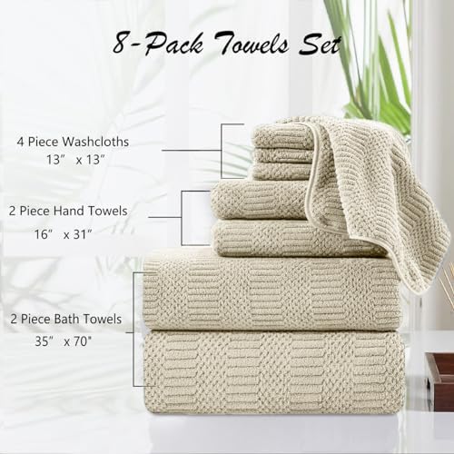 8 Pcs Camel Oversized Bath Towel Set-2 Extra Large Bath Sheets,2 Hand Towels,4 Washcloths Soft Bathroom Towels Highly Absorbent Quick Dry Beach Chair Towels Woven Towels for Hotel and Spa
