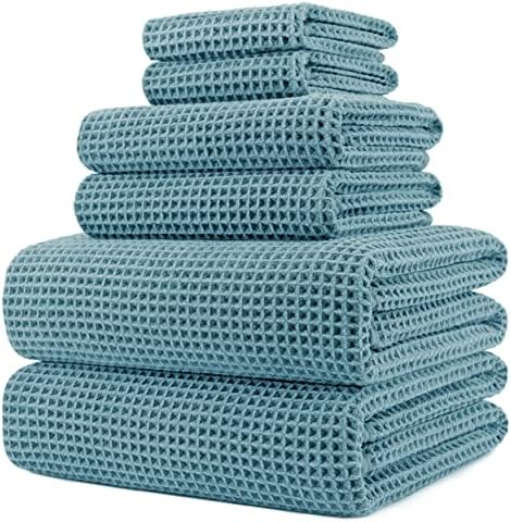 POLYTE 430 GSM Poly Blend Microfiber Quick Dry Waffle Bath Towel Set of 6