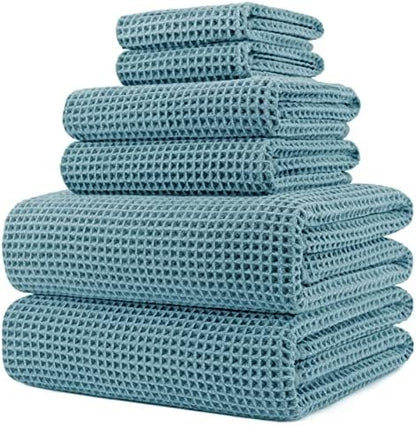 POLYTE 430 GSM Poly Blend Microfiber Quick Dry Waffle Bath Towel Set of 6