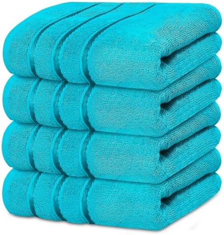 Luxury Hand Towels for Bathroom Set of 4 (16 x 28 Inch) Soft & Absorbent 600GSM Ring Spun Cotton Hand Towel Sets for Bathroom, Gym, Hotel and Spa - Viscose Stripe