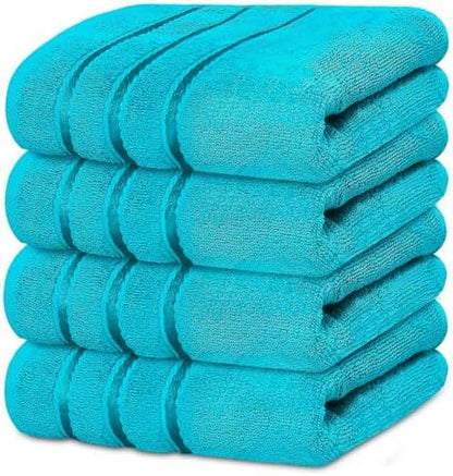 Luxury Hand Towels for Bathroom Set of 4 (16 x 28 Inch) Soft & Absorbent 600GSM Ring Spun Cotton Hand Towel Sets for Bathroom, Gym, Hotel and Spa - Viscose Stripe