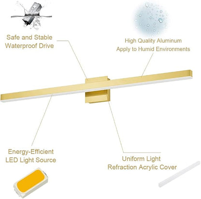 Aipsun Gold Bathroom Light Fixtures 40inch Modern LED Vanity Light for Bathroom Gold Vanity Lights Fixtures 5500K