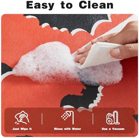 TYUU Thin Halloween Bath Mat, Non-Slip Washable, 17x30 Orange Gothic Bats