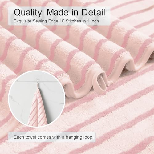 2 Piece Pink Cabana Stripe Hand Towels for Bathroom 16"x31" Ultra Soft Breathable Hand Face Towels Highly Absorbent 600GSM Towels Quick Dry Beach Chair Towel for Spa Gym Hotel Travel Camp