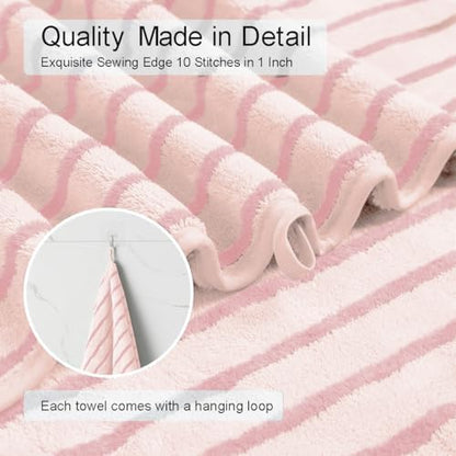 2 Piece Pink Cabana Stripe Hand Towels for Bathroom 16"x31" Ultra Soft Breathable Hand Face Towels Highly Absorbent 600GSM Towels Quick Dry Beach Chair Towel for Spa Gym Hotel Travel Camp