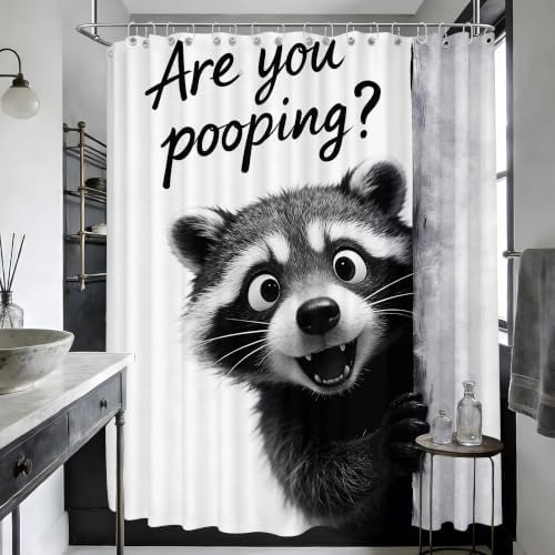 Extra Long Shower Curtain Grey Raccoon Clawfoot Tub, 108 x 72 in