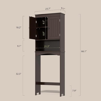 Gizoon Over the Toilet Storage Cabinet with Adjustable Shelf, Espresso | Bathroom Space Saver Organizer Above Toilet with Open Shelf and Double Doors, Taller Wooden Free Standing Toilet Rack