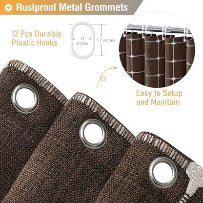 BTTN Brown Boho Farmhouse Linen Heavy Duty Fabric Shower Curtain Set, 72x72