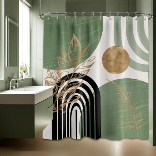 Sage Green and Gold Extra Long Shower Curtain, Tall 72X78 in