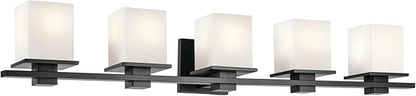 Tully 40.25" 5-Light Vanity Light with Satin Etched Cased Opal Glass in Black for Over a Vanity, Soft Modern Style, (40.25" x 6.5" x 7"), 45193BK