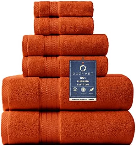 COZYART Luxury Bath Towel Set 6 Pcs, Burnt Orange 100% Turkish Cotton
