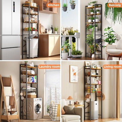 Over-The-Toilet Storage Rack, 4-Tier Bathroom Organizer Shelf Over Toilet with Adjustable Shelf and Basket, Freestanding Space Saver Bathroom Shelves Above Toilet for Room (Rustic Brown)