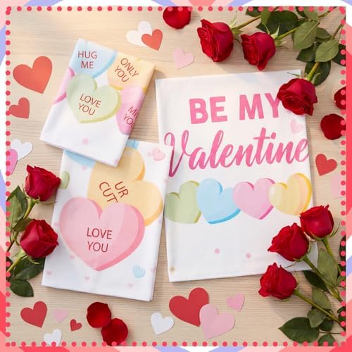 Peryiter 3 Pack Valentine Heart Decorative Bath Towel Set
