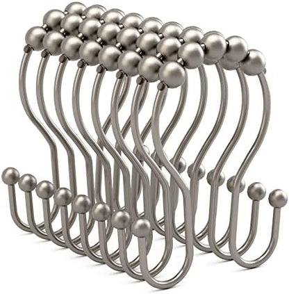 Bathway Shower Curtain Hooks Rust Proof Shower Curtain Rings, Smooth Glide Double Hook Shower Curtain Hooks,Shower Hooks for Shower Curtain Matte Nickel Shower Rod Hooks Shower Curtain Hangers 12Pcs